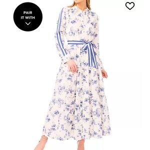 CeCe Blue and White Floral Long Sleeve Dress